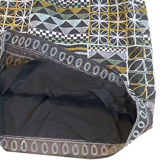 Etcetera Italian Brown Embroidered 100% Silk Geometric Pattern Womens skirt 6 - Picture 6 of 9